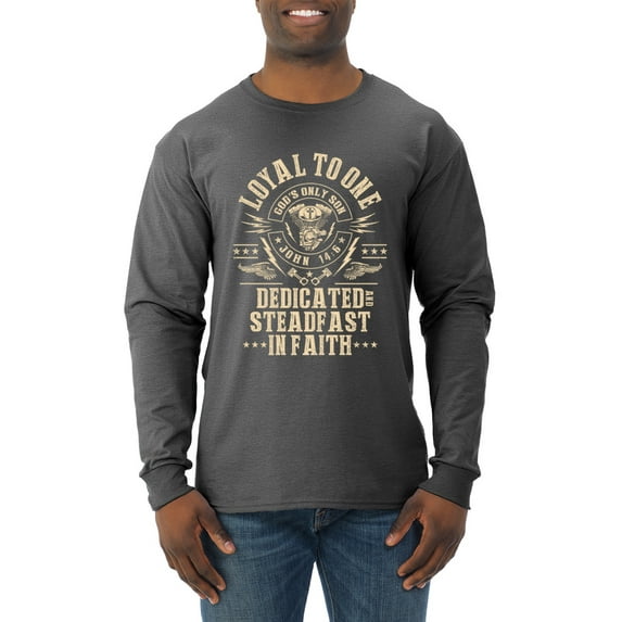 Wild Bobby, Loyal To One Dedicated Steadfast In Faith | Religious Bible Verse John 14:6 Inspirational/Christian Men Long Sleeve Shirt, Heather Black, Large