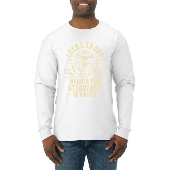 Wild Bobby, Loyal To One Dedicated Steadfast In Faith | Religious Bible Verse John 14:6 Inspirational/Christian Men Long Sleeve Shirt, White, XX-Large