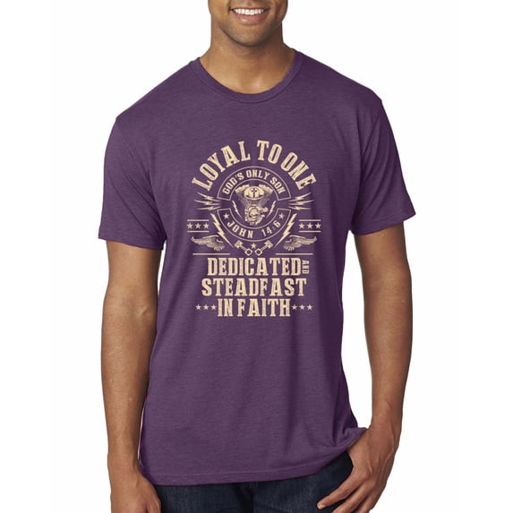 Wild Bobby, Loyal To One Dedicated Steadfast In Faith | Religious Bible Verse John 14:6 Inspirational/Christian Men Premium Tri Blend Tee, Vintage Purple, Medium