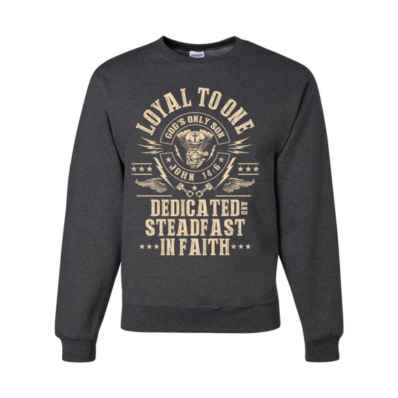Wild Bobby, Loyal To One Dedicated Steadfast In Faith | Religious Bible Verse John 14:6 Inspirational/Christian Unisex Crewneck Graphic Sweatshirt, Heather Black, Large