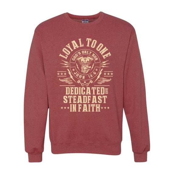 Wild Bobby, Loyal To One Dedicated Steadfast In Faith | Religious Bible Verse John 14:6 Inspirational/Christian Unisex Crewneck Graphic Sweatshirt, Vintage Heather Red, Large