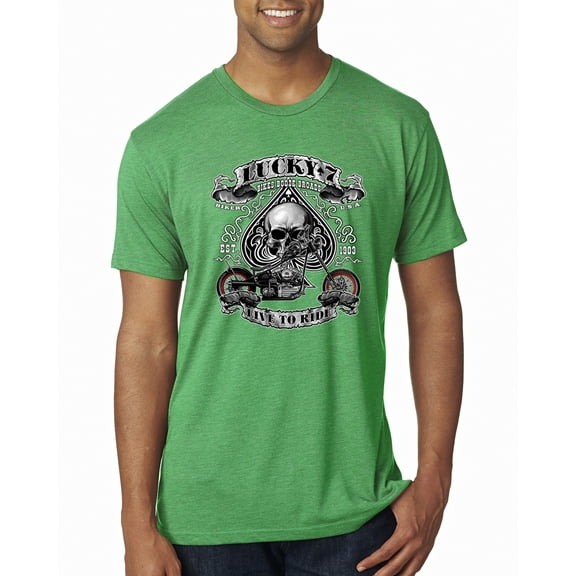 Wild Bobby, Lucky 7 Live to Ride Bikes Booze Broads USA Est 1903 | Mens Fashion Premium Tri Blend T-Shirt, Envy, X-Large