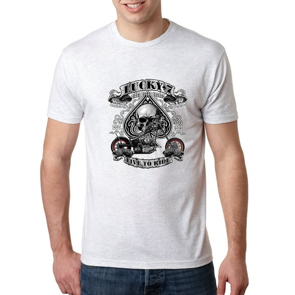 Wild Bobby, Lucky 7 Live to Ride Bikes Booze Broads USA Est 1903 | Mens Fashion Premium Tri Blend T-Shirt, Heather White, Small