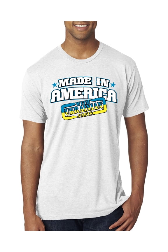 , Made In America With Ukrainian Parts Mens Premium Tri Blend T-Shirt, Heather White, Large