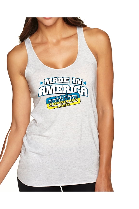 , Made In America With Ukrainian Parts Tri-Blend Racerback Tank Top, Heather White, Large