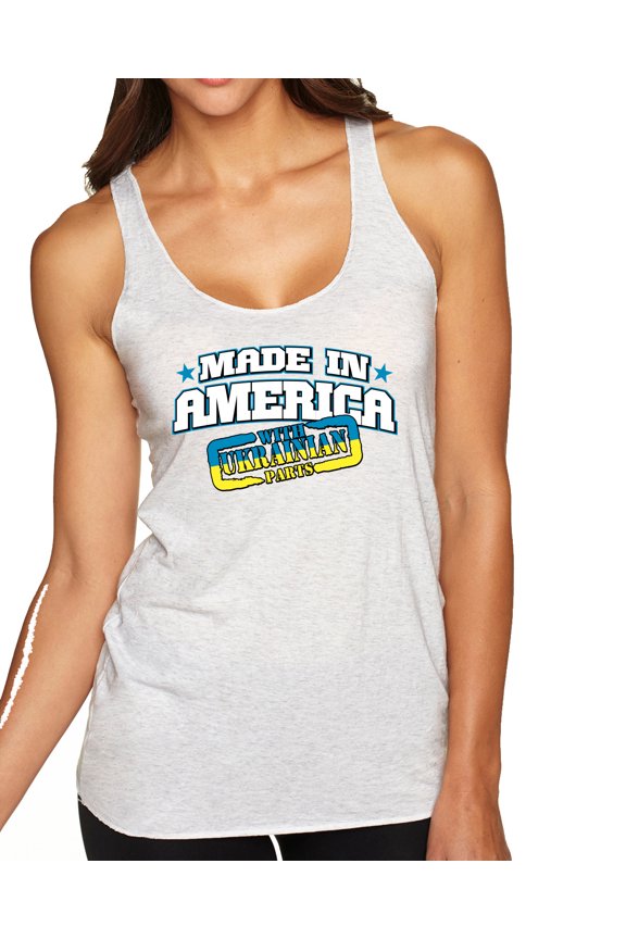 , Made In America With Ukrainian Parts Tri-Blend Racerback Tank Top, Heather White, Medium