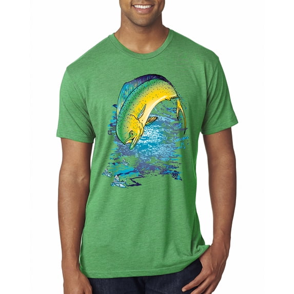 Wild Bobby, Mahi-Mahi Fish Catching Small Fish Animal Lover Mens Premium Tri Blend T-Shirt, Envy, Medium