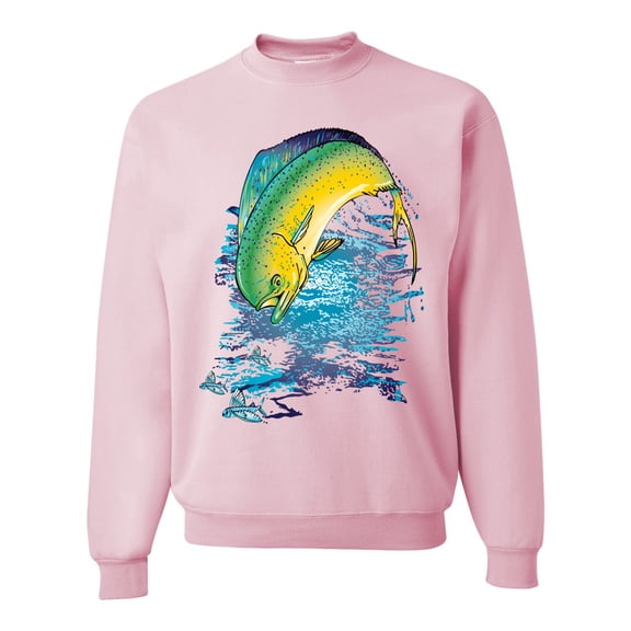 Wild Bobby, Mahi-Mahi Fish Catching Small Fish Animal Lover Unisex Crewneck Graphic Sweatshirt, Light Pink, X-Large