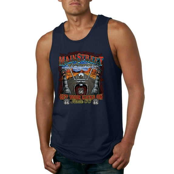 Wild Bobby, Main Street of America Route 66 Bike Motorcycle Cars and Trucks Mens Graphic Tank Top, Navy, X-Large