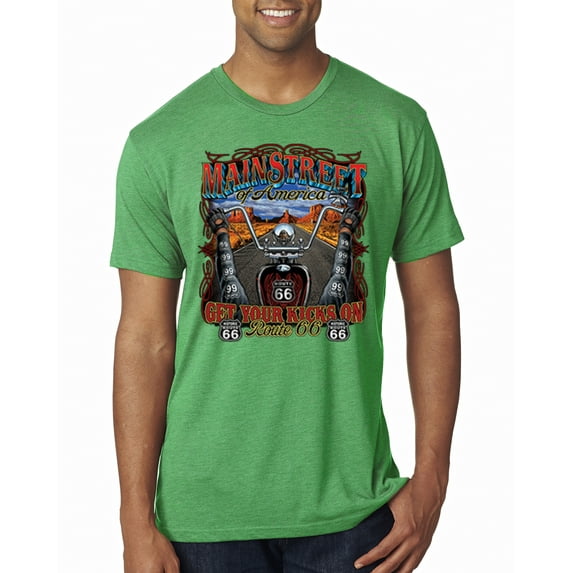 Wild Bobby, Main Street of America Route 66 Bike Motorcycle Cars and Trucks Mens Premium Tri Blend T-Shirt, Envy, Large