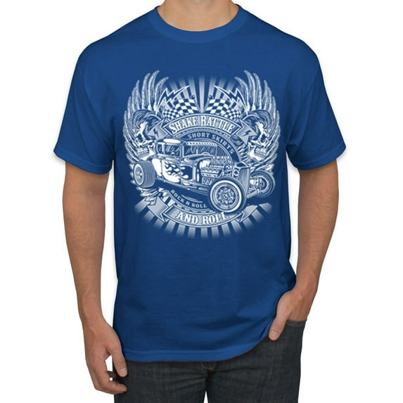 Wild Bobby, Main Street of America Route 66 Hot Rod Cars and Trucks Men's Graphic T-Shirt, Royal, 3XL