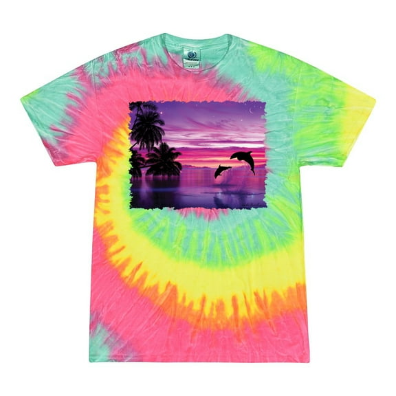 Wild Bobby, Majestic Dolphins Jumping During Sunset, Animal Lover, Tie-Dye Tees, Minty Rainbow, Small