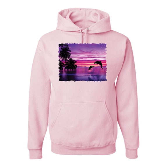 Wild Bobby, Majestic Dolphins Jumping During Sunset, Animal Lover, Unisex Graphic Hoodie Sweatshirt, Light Pink, 2XL