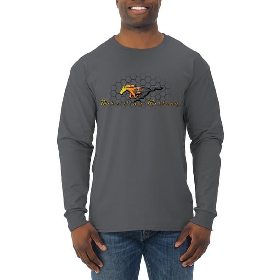 Wild Bobby, Make It My Mustang Vintage Ford Honeycomb, Cars and Trucks, Men Long Sleeve Shirt, Charcoal, Large