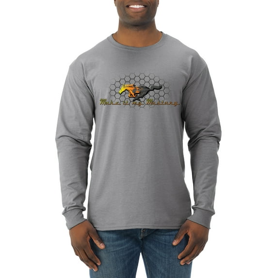 Wild Bobby, Make It My Mustang Vintage Ford Honeycomb, Cars and Trucks, Men Long Sleeve Shirt, Heather Grey, Large