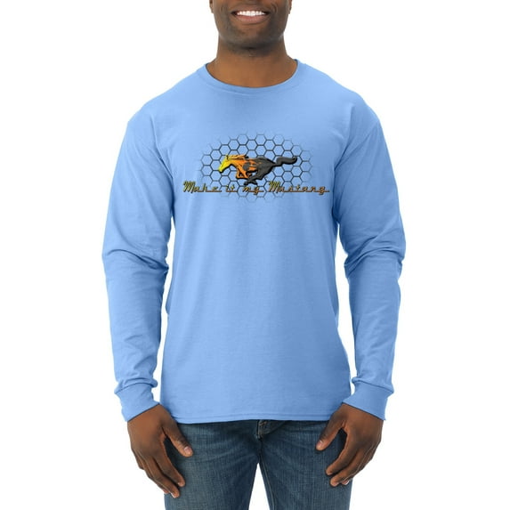 Wild Bobby, Make It My Mustang Vintage Ford Honeycomb, Cars and Trucks, Men Long Sleeve Shirt, Light Blue, Large