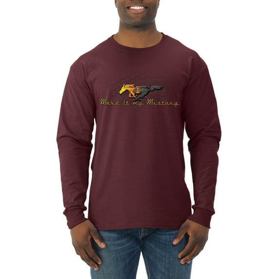 Wild Bobby, Make It My Mustang Vintage Ford Honeycomb, Cars and Trucks, Men Long Sleeve Shirt, Maroon, Medium