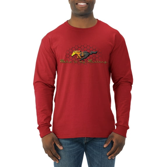 Wild Bobby, Make It My Mustang Vintage Ford Honeycomb, Cars and Trucks, Men Long Sleeve Shirt, Red, XX-Large