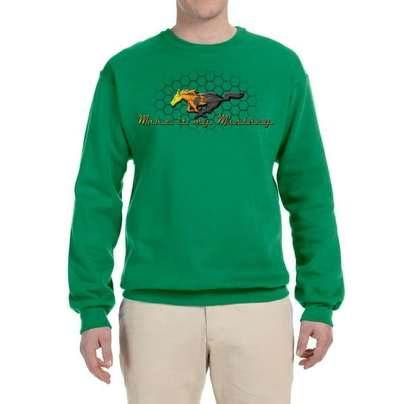 Wild Bobby, Make It My Mustang Vintage Ford Honeycomb, Cars and Trucks, Unisex Crewneck Graphic Sweatshirt, Kelly, XX-Large