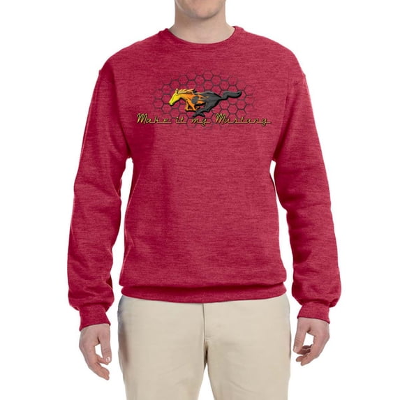 Wild Bobby, Make It My Mustang Vintage Ford Honeycomb, Cars and Trucks, Unisex Crewneck Graphic Sweatshirt, Vintage Heather Red, Large