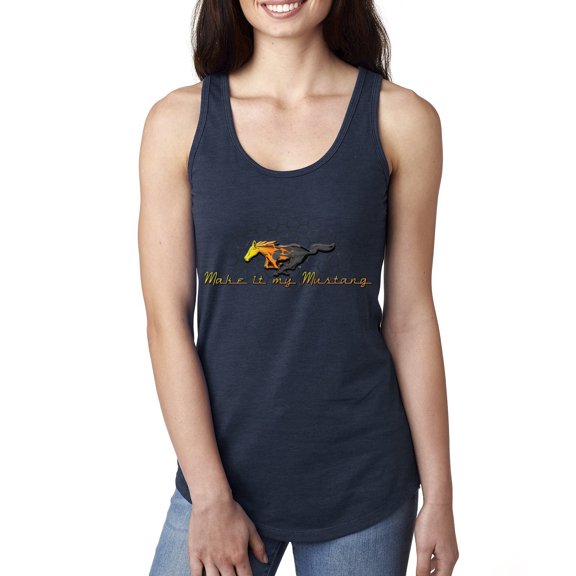 Wild Bobby, Make It My Mustang Vintage Ford Honeycomb, Cars and Trucks, Women Racerback Tank Top, Navy, X-Large
