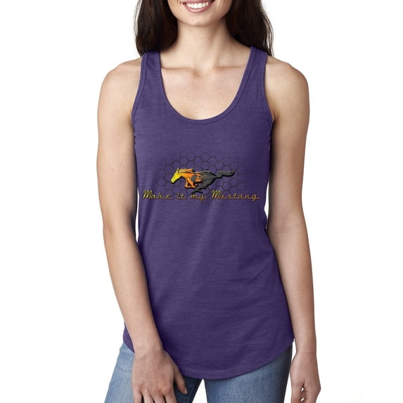 Wild Bobby, Make It My Mustang Vintage Ford Honeycomb, Cars and Trucks, Women Racerback Tank Top, Purple Rush, Small