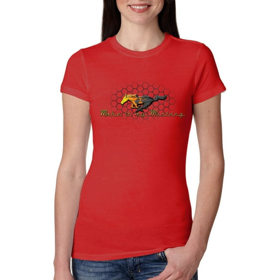 Wild Bobby, Make It My Mustang Vintage Ford Honeycomb, Cars and Trucks, Women Slim Fit Junior Tee, Red, XX-Large