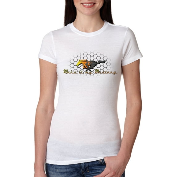 Wild Bobby, Make It My Mustang Vintage Ford Honeycomb, Cars and Trucks, Women Slim Fit Junior Tee, White, Large