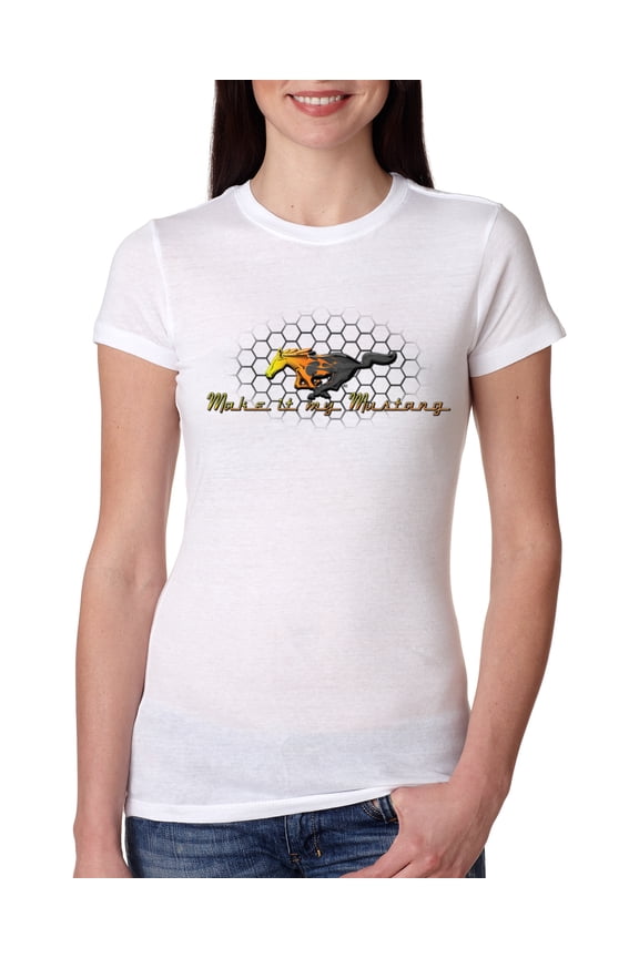 , Make It My Mustang Vintage Ford Honeycomb, Cars and Trucks, Women Slim Fit Junior Tee, White, Large