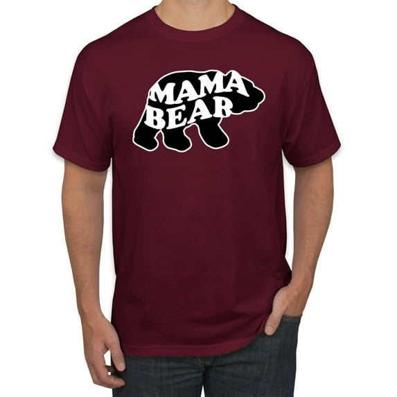 Wild Bobby, Mama Bear Animal Design, Animal Lover, Men Graphic Tee, Maroon, X-Large