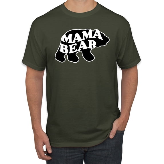 Wild Bobby, Mama Bear Animal Design, Animal Lover, Men Graphic Tee, Military Green, X-Large