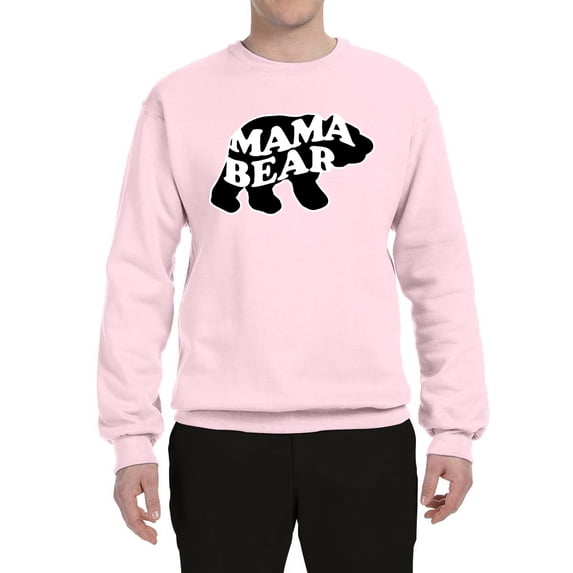 Wild Bobby, Mama Bear Animal Design, Animal Lover, Unisex Crewneck Graphic Sweatshirt, Light Pink, X-Large