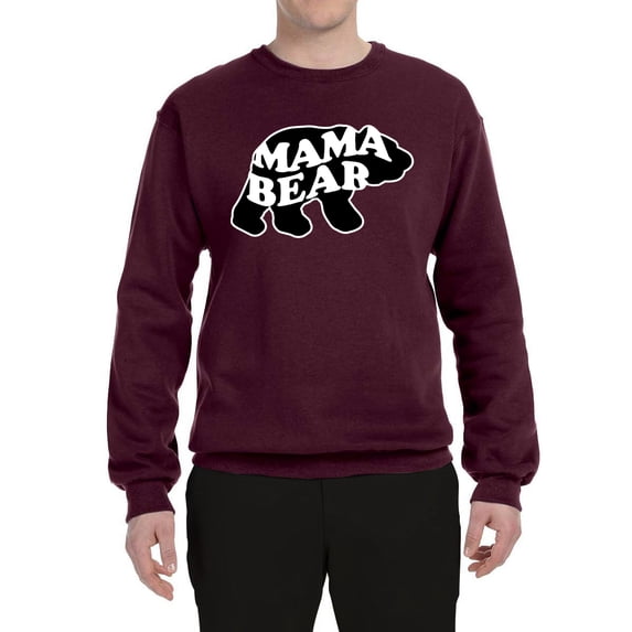 Wild Bobby, Mama Bear Animal Design, Animal Lover, Unisex Crewneck Graphic Sweatshirt, Maroon, Large