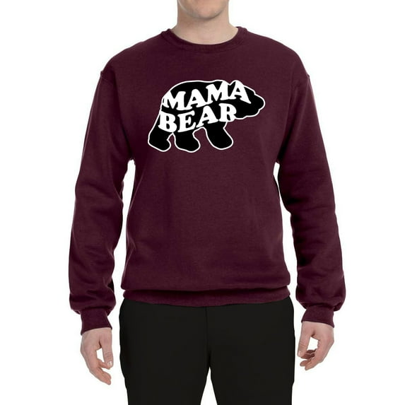 Wild Bobby, Mama Bear Animal Design, Animal Lover, Unisex Crewneck Graphic Sweatshirt, Maroon, XX-Large