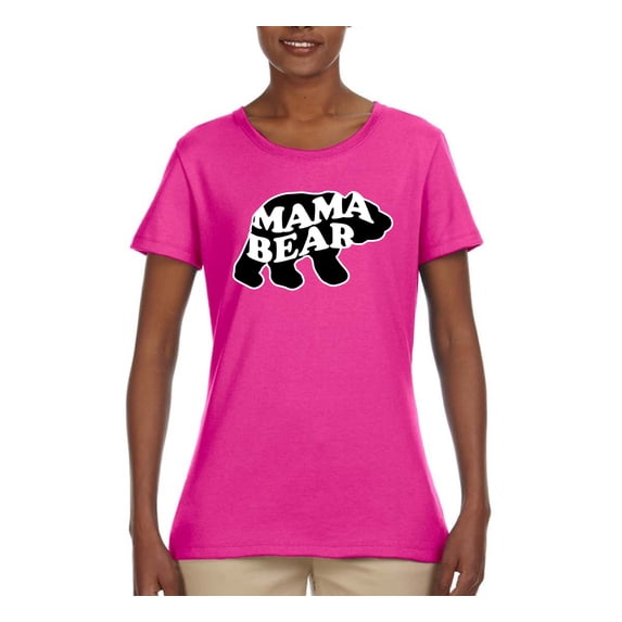 Wild Bobby, Mama Bear Animal Design, Animal Lover, Women Graphic Tee, Fuschia, X-Large