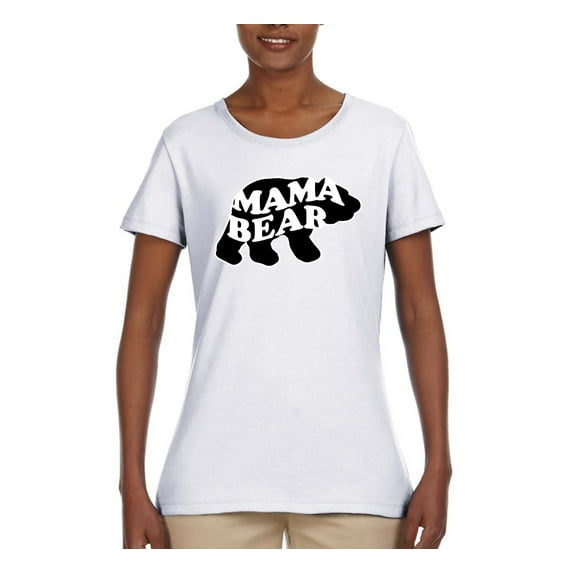 Wild Bobby, Mama Bear Animal Design, Animal Lover, Women Graphic Tee, White, Small