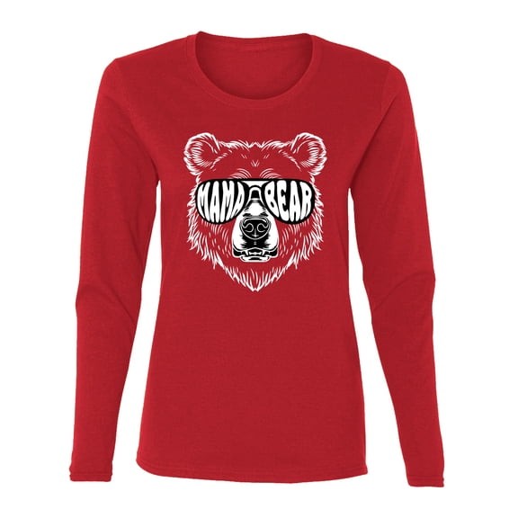 Wild Bobby Mama Bear Face Glasses Women Graphic Long Sleeve Tee