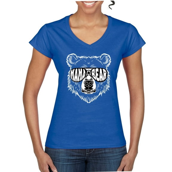 Wild Bobby Mama Bear Face Glasses Women Standard V-Neck Tee