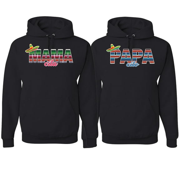 Wild Bobby, Mama Cita Papa Cito Mexican Spanish Latino His/Her Couples/ Best Friends Matching Couples Hoodie, Black, Mens 2XL-Womens S