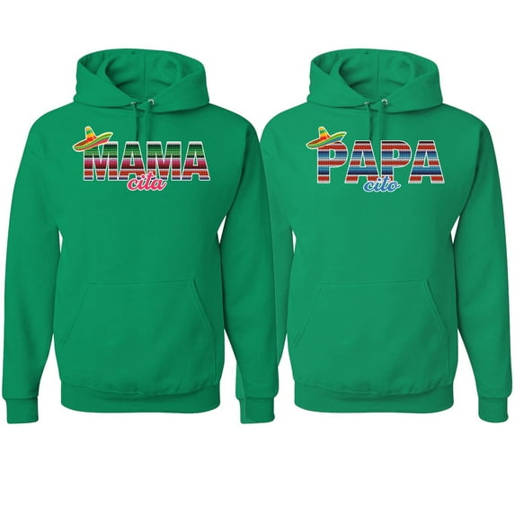Wild Bobby, Mama Cita Papa Cito Mexican Spanish Latino His/Her Couples/ Best Friends Matching Couples Hoodie, Kelly, Mens 2XL-Womens L