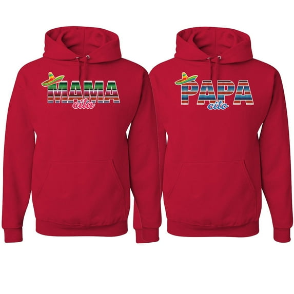 Wild Bobby, Mama Cita Papa Cito Mexican Spanish Latino His/Her Couples/ Best Friends Matching Couples Hoodie, Red, Mens S-Womens XL