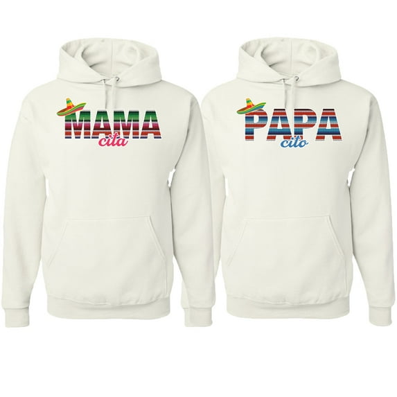 Wild Bobby, Mama Cita Papa Cito Mexican Spanish Latino His/Her Couples/ Best Friends Matching Couples Hoodie, White, Mens S-Womens 3XL