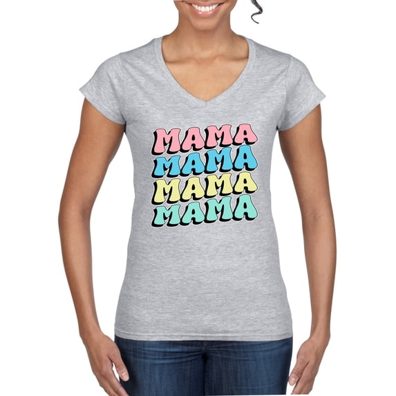 Wild Bobby Mama Mama Mama Women Standard V-Neck Tee