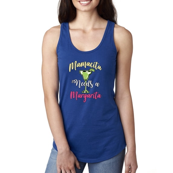 Wild Bobby, Mamacita Needs a Margarita Mother's Day Ladies Racerback Tank Top, Royal, Medium