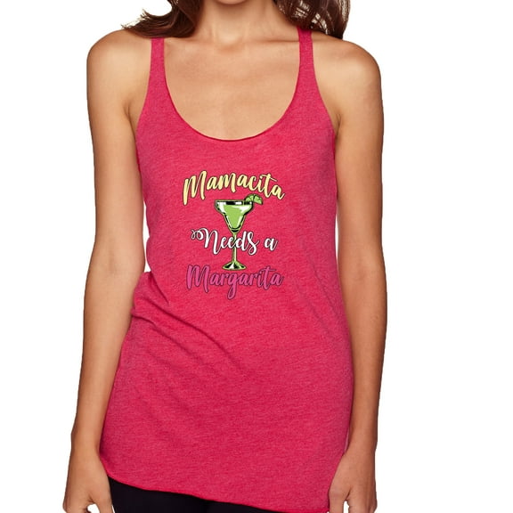 Wild Bobby, Mamacita Needs a Margarita Mother's Day Tri-Blend Racerback Tank Top, Shocking Pink, X-Large