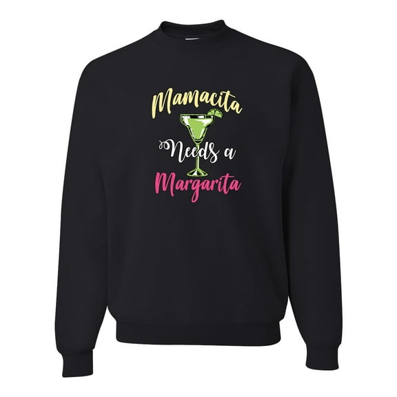 Wild Bobby, Mamacita Needs a Margarita Mother's Day Unisex Crewneck Sweatshirt, Black, Small