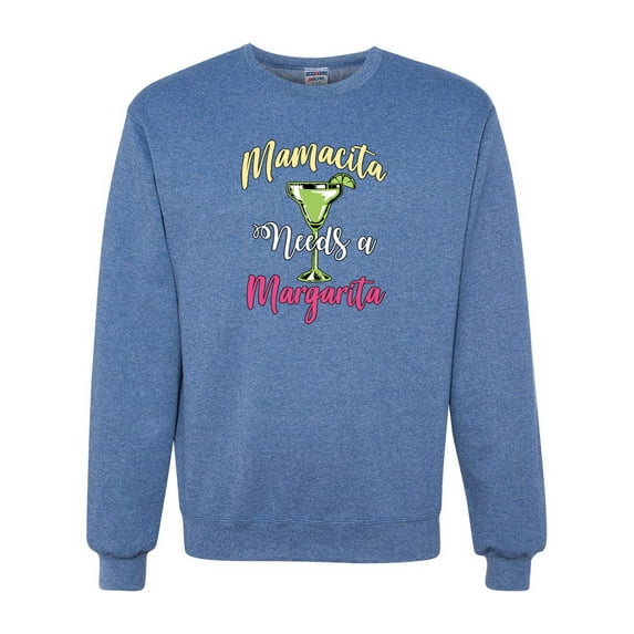 Wild Bobby, Mamacita Needs a Margarita Mother's Day Unisex Crewneck Sweatshirt, Vintage Heather Blue, XX-Large