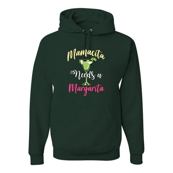 Wild Bobby, Mamacita Needs a Margarita Mother's Day Unisex Hoodie Sweatshirt, Forest Green, X-Large