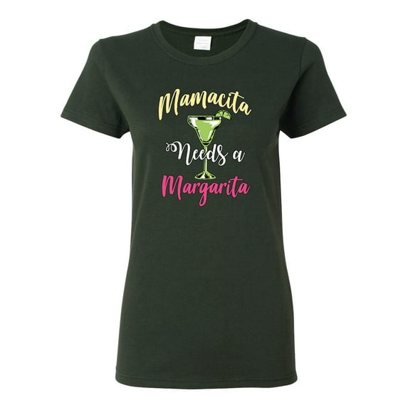 Wild Bobby, Mamacita Needs a Margarita Mother's Day Womens Graphic Tee, Forest Green, X-Large