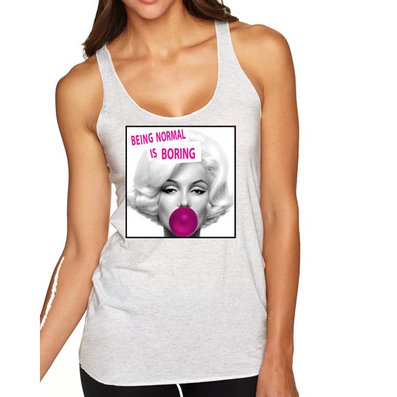 Wild Bobby, Marilyn Monroe Being Normal is Boring | Womens Famous People Premium Tri-Blend Racerback Tank Top, Heather White, Small